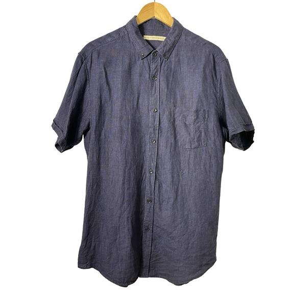 Shades Of Grey 100% Linen Short Sleeve Button Up Shirt Size L Navy Coastal Vacay - Picture 1 of 7